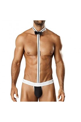 Acizi Body sexy avec nœud papillon pour homme, Noir , XS/4XL