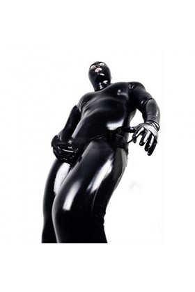ALASON Combinaison Latex Homme Boîte De Nuit Sexy Wet Look Catsuit Cuir Verni Bobysuit Vêtements De Club,Noir,M