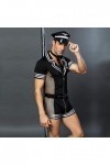 Z-DJJ Costume de Cosplay Uniforme de Policier Sexy pour Hommes, Tenue Uniforme de Flic dhalloween avec Ceinture et Maille, M