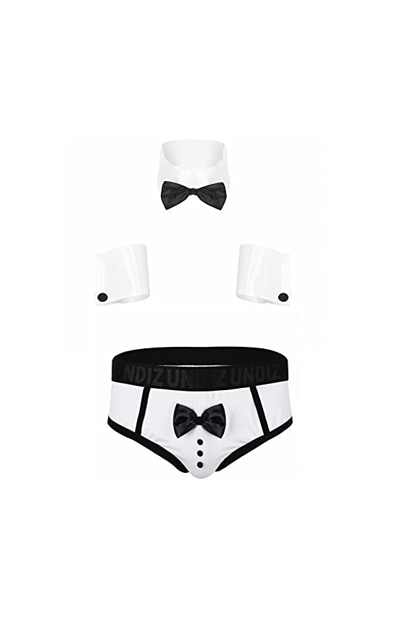 Alvivi Homme 4PCS Ensemble Lingerie Sexy String Jeu De Rôle Butlér Déguisement Soubrette Halloween Clubwear Erotique Sexuel A