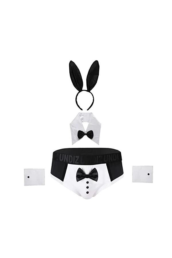Alvivi Homme 4PCS Ensemble Lingerie Sexy String Jeu De Rôle Butlér Déguisement Soubrette Halloween Clubwear Erotique Sexuel A