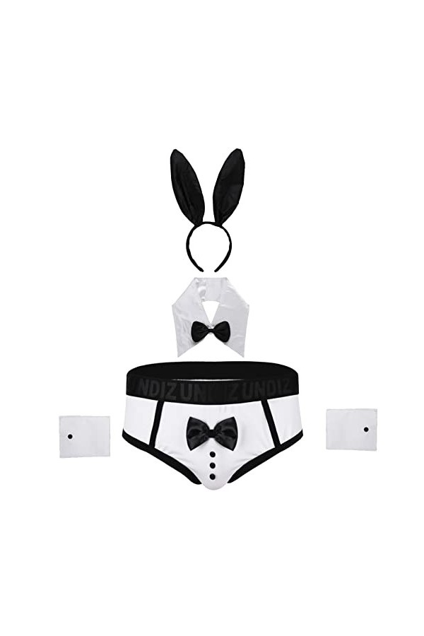 Alvivi Homme 4PCS Ensemble Lingerie Sexy String Jeu De Rôle Butlér Déguisement Soubrette Halloween Clubwear Erotique Sexuel A