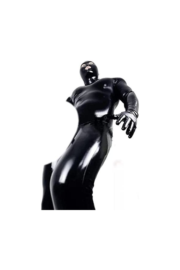 Combinaison à fermeture éclair en cuir PVC pour homme - Combinaison de prisonnier en cuir verni - Gants de costumade - Taille