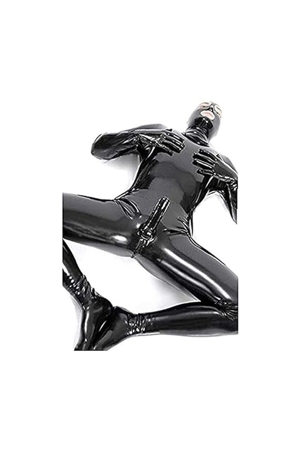 Combinaison à fermeture éclair en cuir PVC pour homme - Combinaison de prisonnier en cuir verni - Gants de costumade - Taille