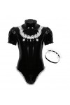 JEATHA Vêtements Déguisement Soubrette Homme Sissy Bodysuit Cuir Verni Uniforme Serveur Boy Valet Adulte Cosplay Sissy Combin