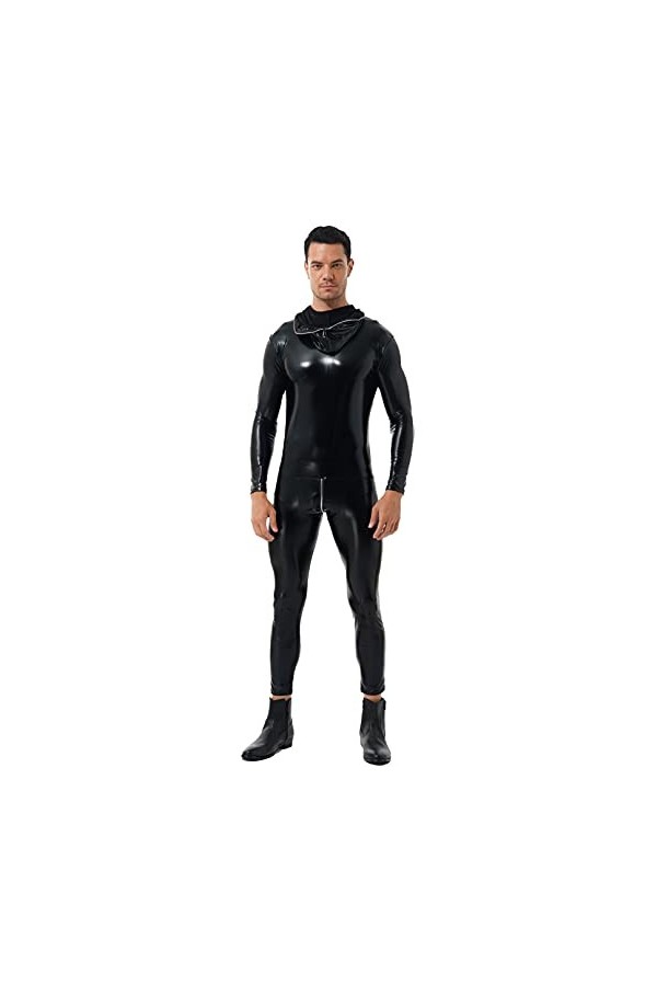iiniim Homme Combinaison Cuir Verni Bodysuit Manches Longues Jumpsuit Pantalon Wetlook Vêtement FR Plaisir Noir Catsuit Jumps