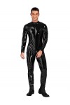 iiniim Homme Combinaison Cuir Verni Bodysuit Manches Longues Jumpsuit Pantalon Wetlook Vêtement FR Plaisir Noir Catsuit Jumps