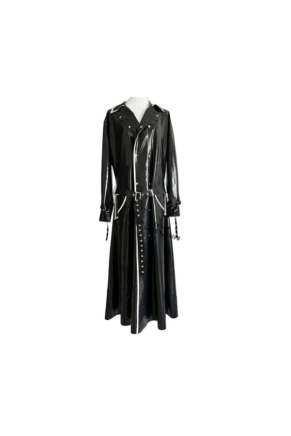 AZRLZP Manteau en Latex et caoutchouc unisexe, veste coupe-vent noire Cool avec ceinture au dessus du genou, vêtements dexté