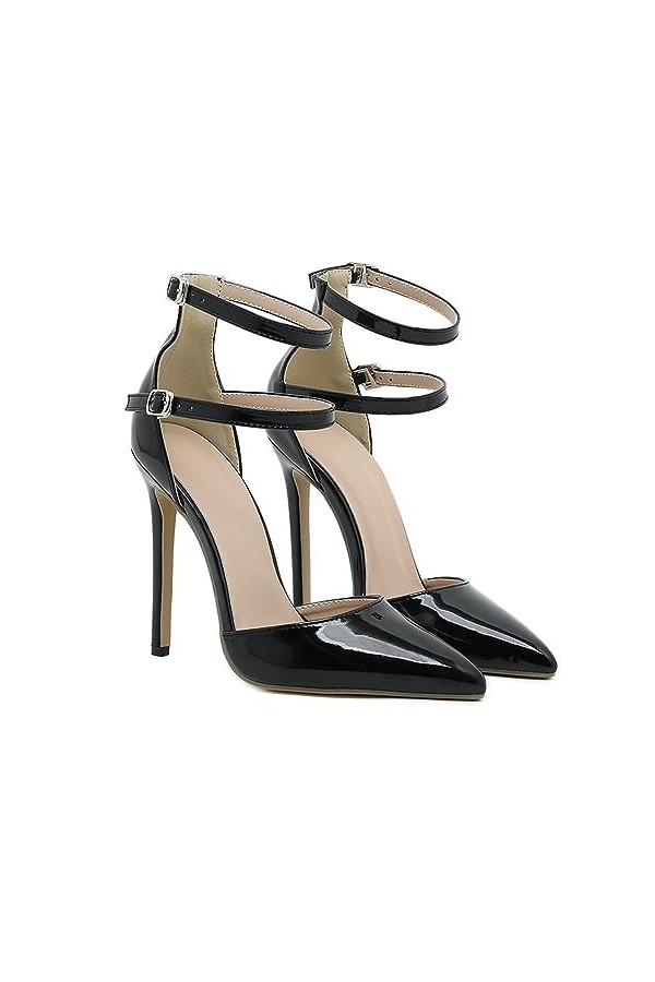 WOkismD 12CM/4.72IN Femmes de Mode Bout Pointu Talons Hauts Sexy Slip sur Stiletto Party Chaussures,Noir,39 EU