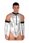 YUUMIN Wetlook Body String Déguisement Astronaute Homme Sexy Catsuit Combinaison Cuir Verni Bodysuit Sans Manches Costume Hal