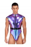 YUUMIN Wetlook Body String Déguisement Astronaute Homme Sexy Catsuit Combinaison Cuir Verni Bodysuit Sans Manches Costume Hal