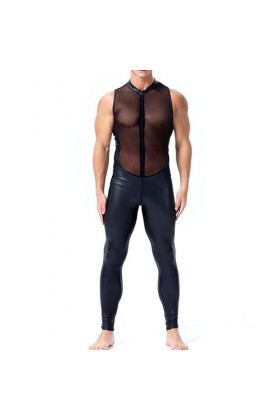 OUSHOP Combinaison Sexy pour Hommes sous-Chemise Entraînement Musculaire Sexy Cuir Verni Sauvage Maille Couture Discothèque P