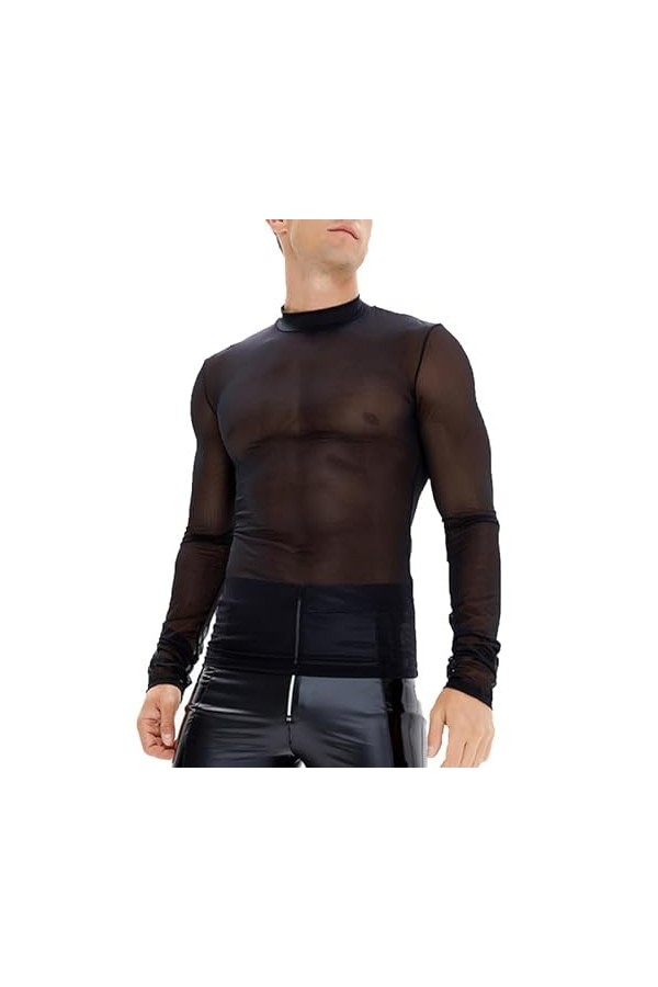 CRITOR Chemise Transparente en Maille Transparente pour Hommes, Hauts Transparents Sexy pour Hommes, Clubwear, Hauts à Manche