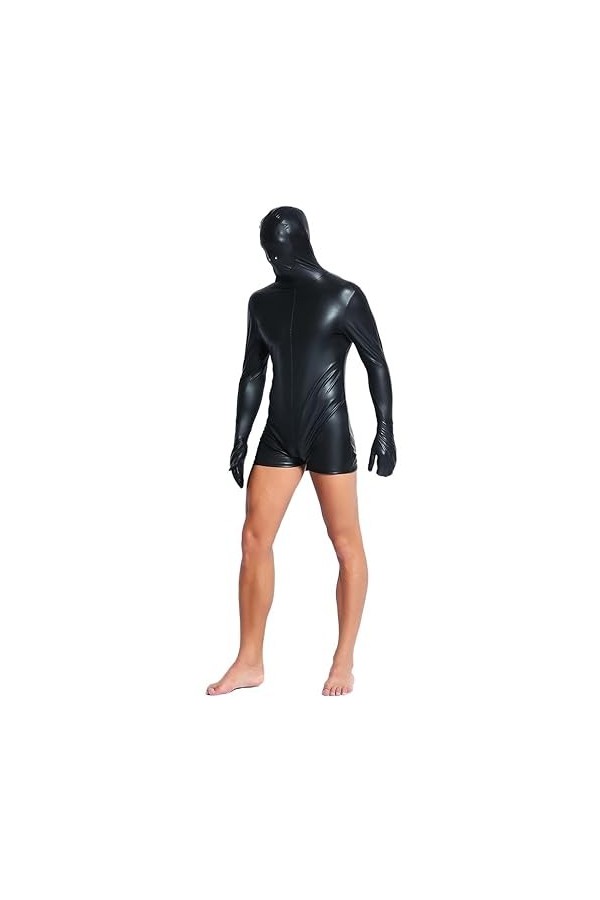 ZAYZ Combinaison en Cuir PU Verni pour Hommes Combinaison Brillante Leotard à Manches Longues pour la Pole Dance Combinaison