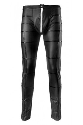 Combinaison en cuir synthétique brillant pour homme avec fermeture éclair sur le devant et pantalon en cuir synthétique pour 