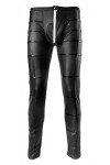 Combinaison en cuir synthétique brillant pour homme avec fermeture éclair sur le devant et pantalon en cuir synthétique pour 