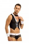 IEFIEL Homme Costume Cosplay Gentleman sous-vêtement Tenues Jeu de rôle Gilet Shorts Et Menottes Lingerie Ensembles Carnaval 
