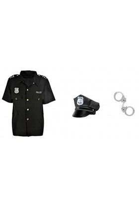 shoperama Chemise de police pour homme avec bonnet et menottes gratuites Cop Police Officier de police JAG Taille L/XL