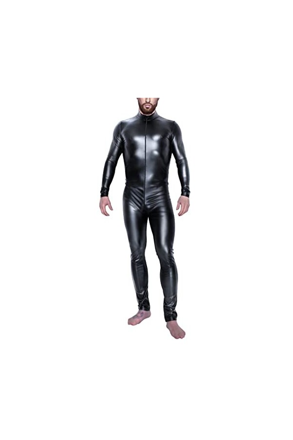 Maeau Body pour homme 1 pièce effet mouillé Combinaison intégrale Combinaison en cuir Mesh Patchwork Combinaisons Clubwear, n