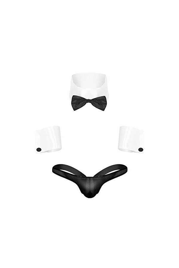 dPois Homme Boxer sous-Vêtement Sexy Lingerie Sissy String Serveur Tuxedo Déguisement Gentleman Costume Bowtie Short & Bracel