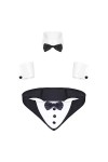 dPois Homme Boxer sous-Vêtement Sexy Lingerie Sissy String Serveur Tuxedo Déguisement Gentleman Costume Bowtie Short & Bracel