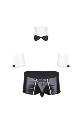 Aiihoo Ensemble Lingerie Homme Sissy 3 pieces Sexy Hot Costume Lingerie Travestie Boxer Homme Sexy Hot Cuir Ouvert Front Homm