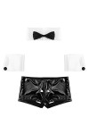 Kaerm String Homme Sexy Boxer Résille Slip Cuir sous-Vêtement Ouvert Uniforme Serveur Tuxedo Érotique Lingerie Jeu de Rôle Co
