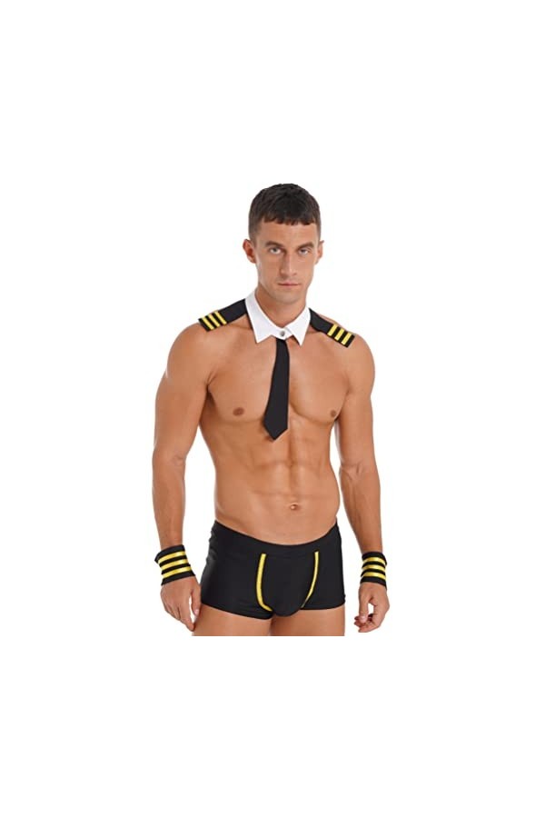 inhzoy Homme Ensemble Lingerie Déguisement Waiter Tuxedo Erotique Policier Costume Serveur Sexy Briefs Sous-vêtement Boxer Co