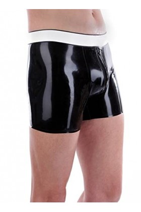 JVHGE Mens Latex Boxer Shorts with White Waist Crotch Zipper Swimsuit