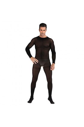 Body en résille Sexy pour Hommes Dentelle Lingerie See Through Cross Sissy Justaucorps Combinaison de Lutte en Une pièce en M