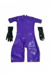 Body en Latex violet pour femmes, collants à manches courtes, en caoutchouc, Zentai, Costumes de Cosplay, gants de doigts per