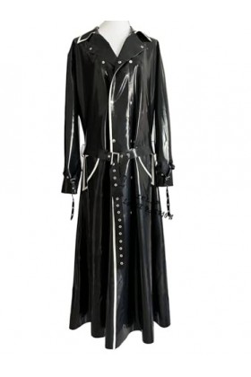 AZRLZP Manteau en Latex et caoutchouc unisexe, veste coupe-vent noire Cool avec ceinture au dessus du genou, vêtements dexté