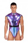 YUUMIN Wetlook Body String Déguisement Astronaute Homme Sexy Catsuit Combinaison Cuir Verni Bodysuit Sans Manches Costume Hal