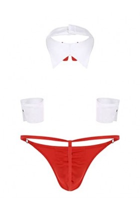 inlzdz Homme Sexy Sous-vêtements Ensemble Erotique Lingerie Sexy Collier Bow Tie & Boxer & Paire de Bracelets Sexy Déguisemen