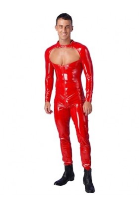 iiniim Homme Combinaison Cuir Verni Bodysuit Manches Longues Jumpsuit Pantalon Wetlook Vêtement FR Plaisir Noir Catsuit Jumps