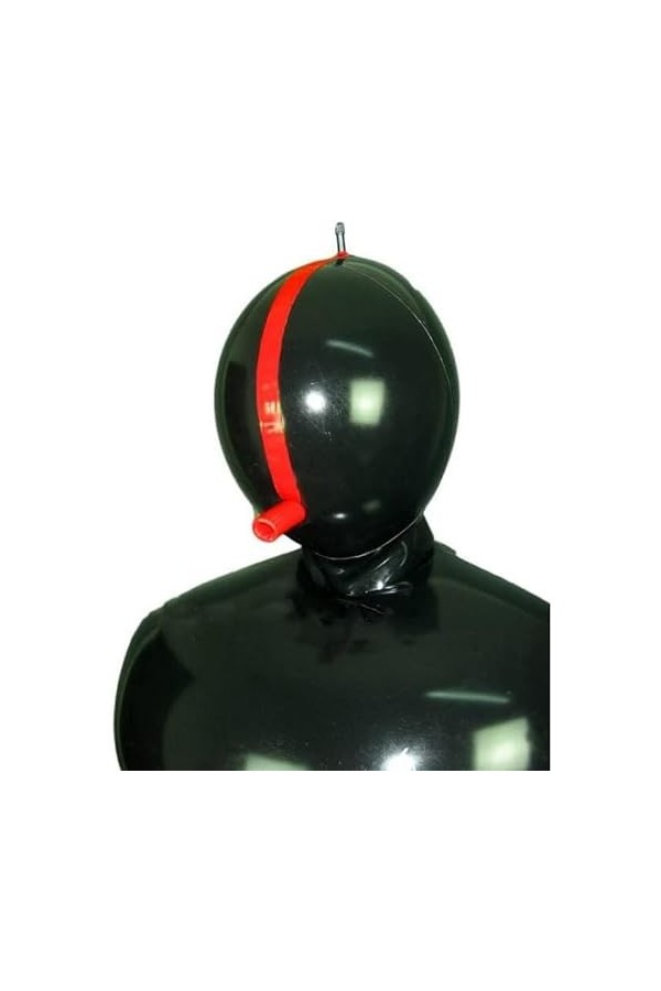 Sac de couchage gonflable sexy en latex noir avec sangles rouges et fermeture éclair