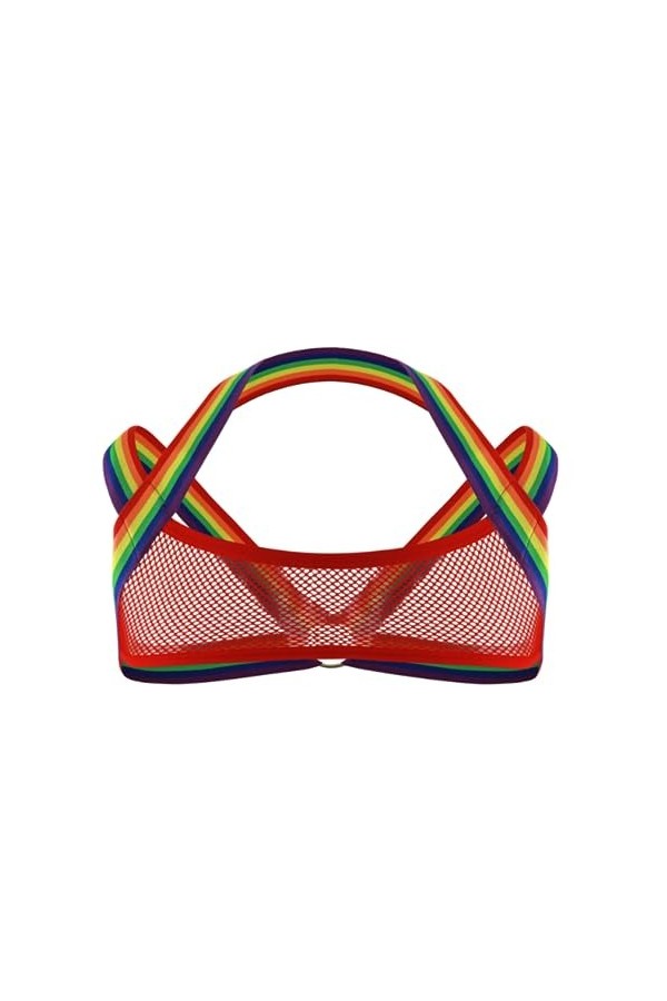 OLIns Débardeur Licou Cou Corps élastique Harnais Bandage Homme Sexy Crop Top Fitness Bar Club Fête Cosplay Color:Red,Size:On