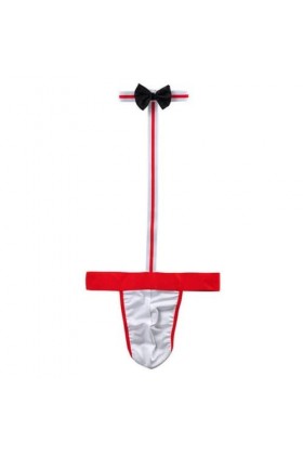 OLIns Hommes Sexy Collared Bow Tie Bodysuit Thong Butler Teddy Nightclub Costumes De Jeu De Rôle Color:Red,Size:One Size 