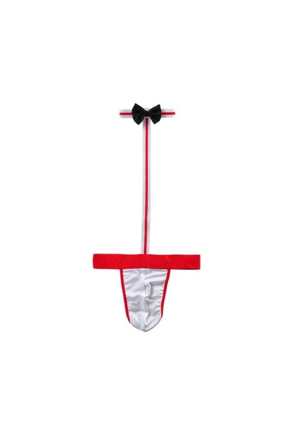OLIns Hommes Sexy Collared Bow Tie Bodysuit Thong Butler Teddy Nightclub Costumes De Jeu De Rôle Color:Red,Size:One Size 