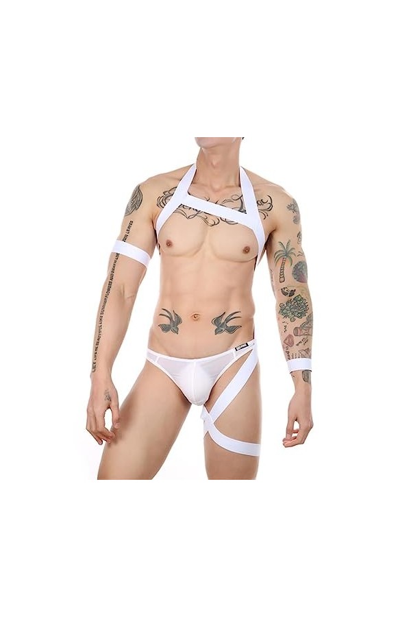WEITING Bretelles pour Hommes Une Sangle de Jambe Body One Piece Brassard Bracelet Sangle de Poitrine String Club Party Costu