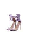 WOkismD 11.5CM / 4.52IN Talons hauts pour femmes Sexy Square Toe Transparent Rhinestone Bowknot Heel Ankle Strap Stiletto San