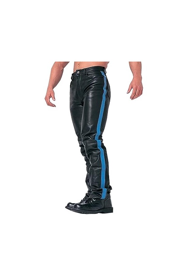 DCIUSTFHE Hommes Sexy Cuir PU Décontracté Pantalon Taille Moyenne Chaud Epaissi Poche Pantalon en Cuir Boîte De Nuit Barres D