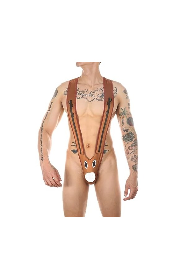 UIWFJEH Culotte Bikini Transparente pour Homme Hommes De Noël Sexy Érotique À Bretelles Body Jeu De Rôle sous-vêtements en Fo