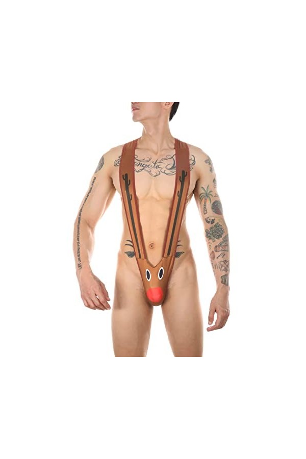 UIWFJEH Culotte Bikini Transparente pour Homme Hommes De Noël Sexy Érotique À Bretelles Body Jeu De Rôle sous-vêtements en Fo