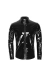 Hommes Sexy Brillant Wetlook Cuir Chemise façonnage Gaine Manteau décontracté mâle Brillant PVC Cuir Veste Hauts