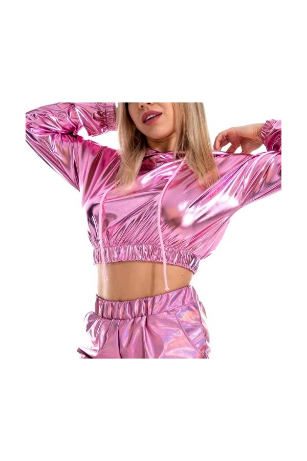 Sweat à Capuche Court à Capuche à Manches Longues ombilical de Fuite Sexy en Cuir Brillant Manteaux De Fourrure pour Femmes G