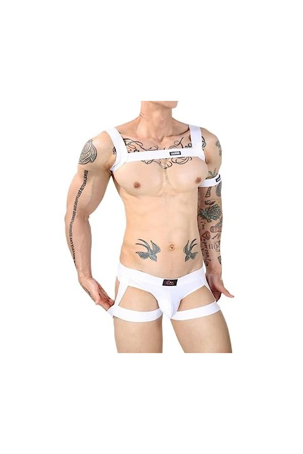 CHUNNUAN Costume de Lingerie Sexy pour Hommes Vêtements de Nuit Discothèque Costume de Scène Épaule Poitrine Harnais Ceinture