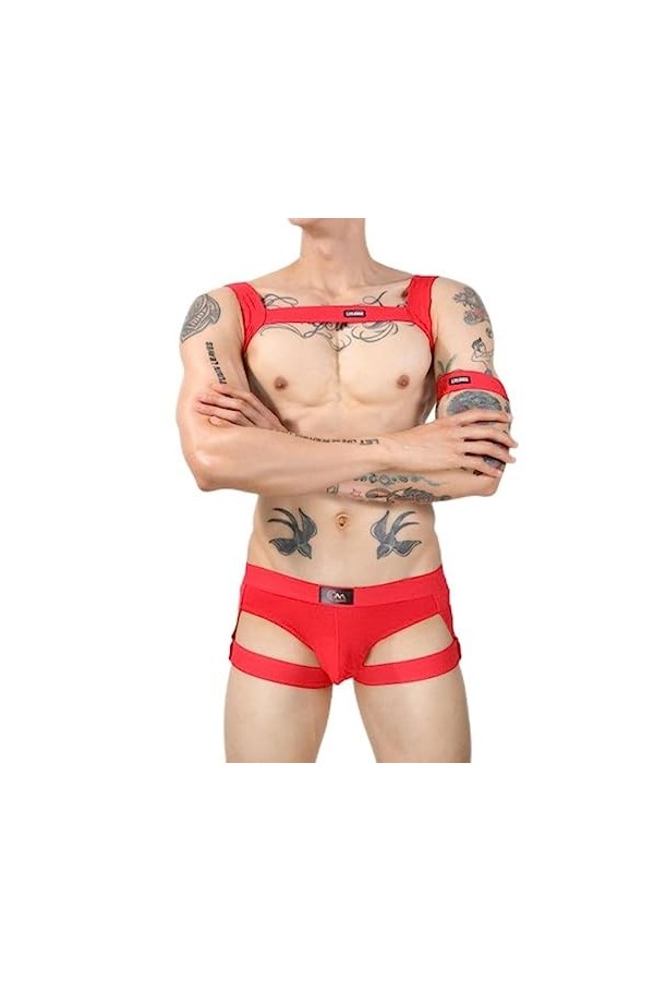 CHUNNUAN Costume de Lingerie Sexy pour Hommes Vêtements de Nuit Discothèque Costume de Scène Épaule Poitrine Harnais Ceinture