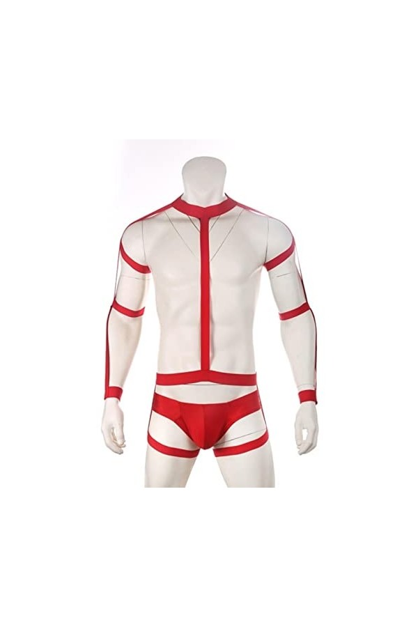 CABULE Ensemble de harnais de corps sexy et élastique pour homme - Poitrine et épaule - Lingerie - String - Noir - L