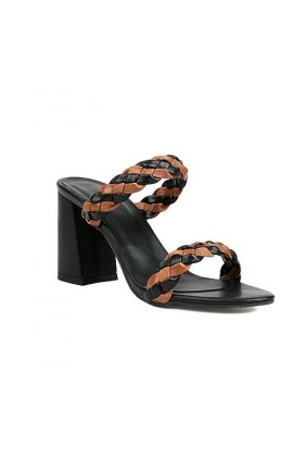 WOkismD Pantoufles Tressées À Talons Épais Et Hauts, Sandales Dété Creuses À Un Mot Avec Ceinture, 8CM/3,14 Pouces,Noir,42 E